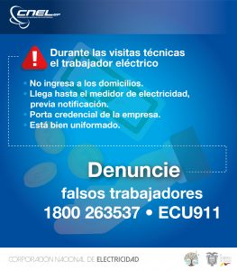 CNEL EP alerta sobre llamadas y visitas de falsos trabajadores