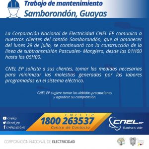 Trabajos programados en el cantón Samborondón