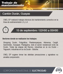 Trabajos de mantenimiento programados en el cantón Durán
