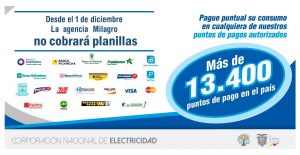 Clientes de Milagro pagarán su planilla en más de 13.400 puntos de pago