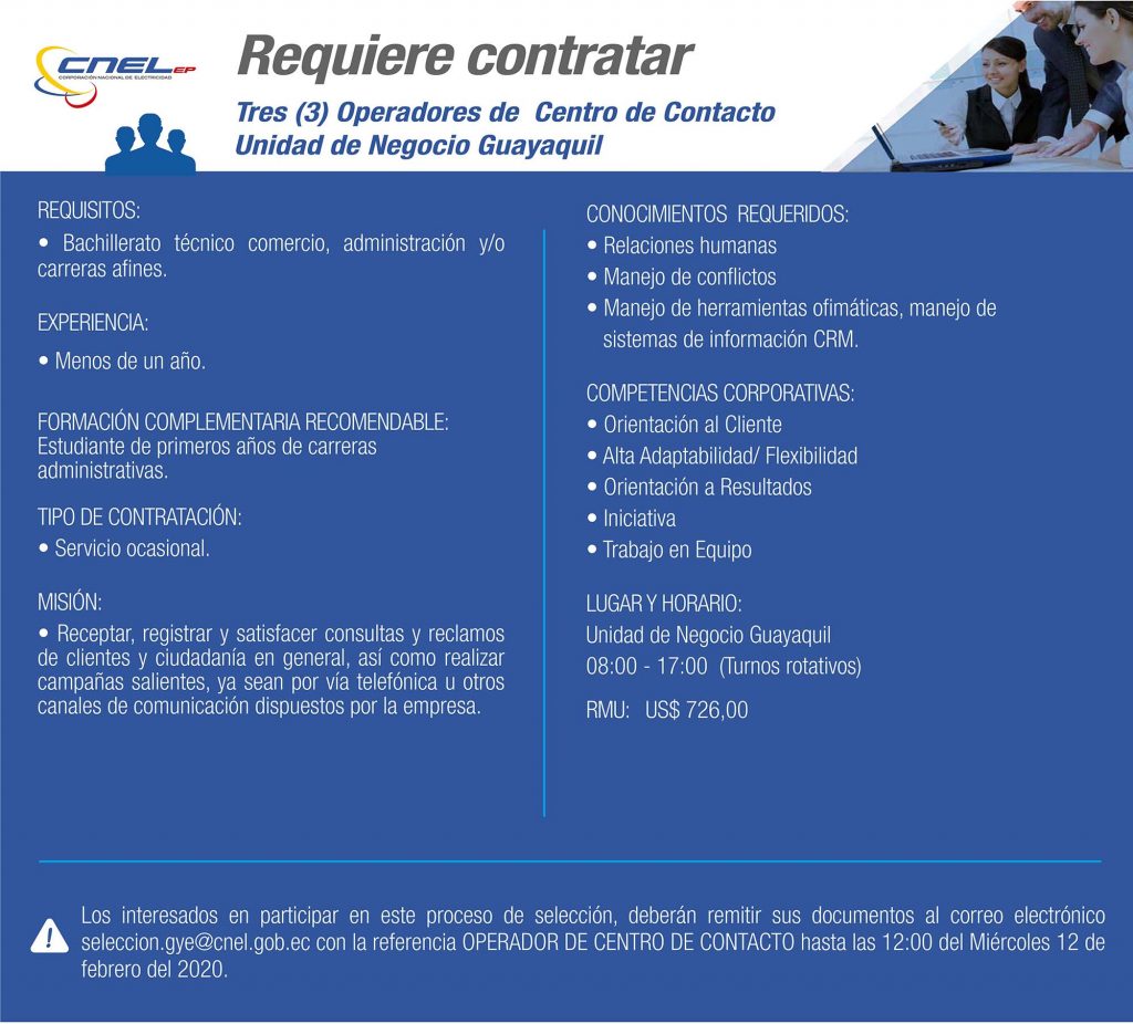 Cnel Ep Requiere Contratar Tres 3 Operadores De Centro De