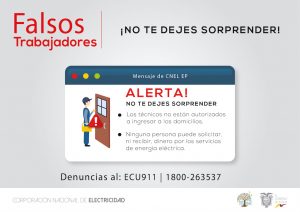 CNEL EP alerta sobre falsos colaboradores