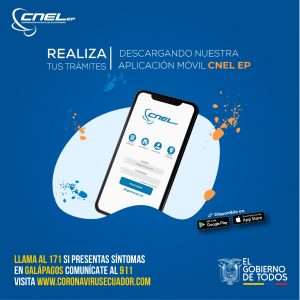 Para evitar aglomeraciones se atenderá a través de Canales de comunicación virtuales, aplicación CNEL EP y centro de contacto