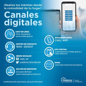 UTILICE LOS CANALES DIGITALES PARA REALIZAR CONSULTAS, TRÁMITES Y PAGOS DE CNEL EP