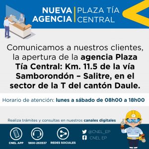Nueva agencia de CNEL EP en el C.C. Plaza Tía Central