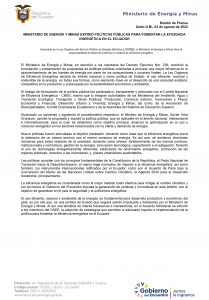Boletín de Prensa – MINISTERIO DE ENERGÍA Y MINAS EXPIDIÓ POLÍTICAS PÚBLICAS PARA FOMENTAR LA EFICIENCIA ENERGÉTICA EN EL ECUADOR