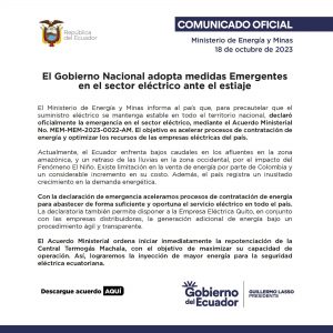 Gobierno Nacional adopta medidas emergentes en el sector eléctrico ante el estiaje