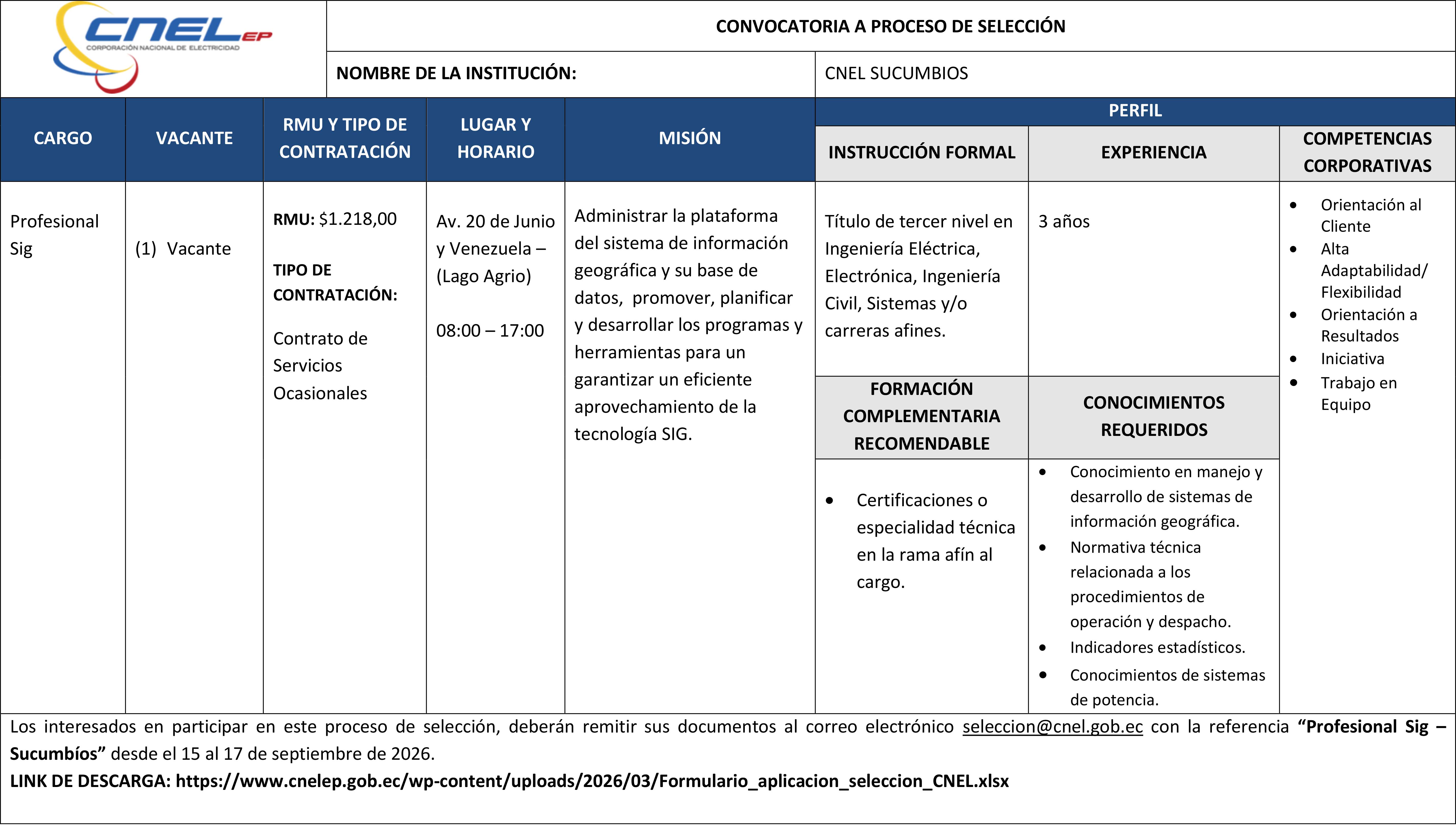 Convocatoria Profesional Sig – SUC