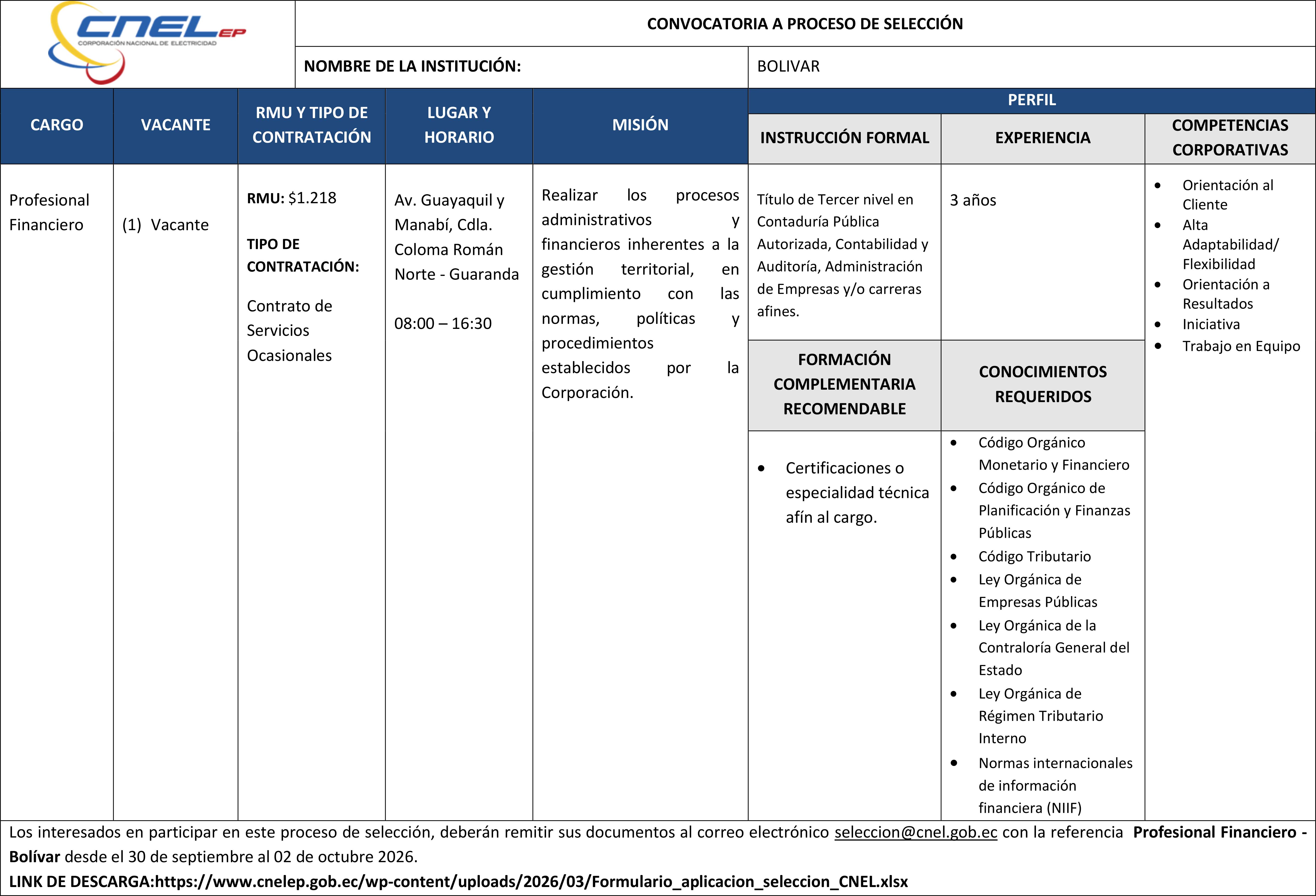 Convocatoria Profesional Financiero – Bolivar-1
