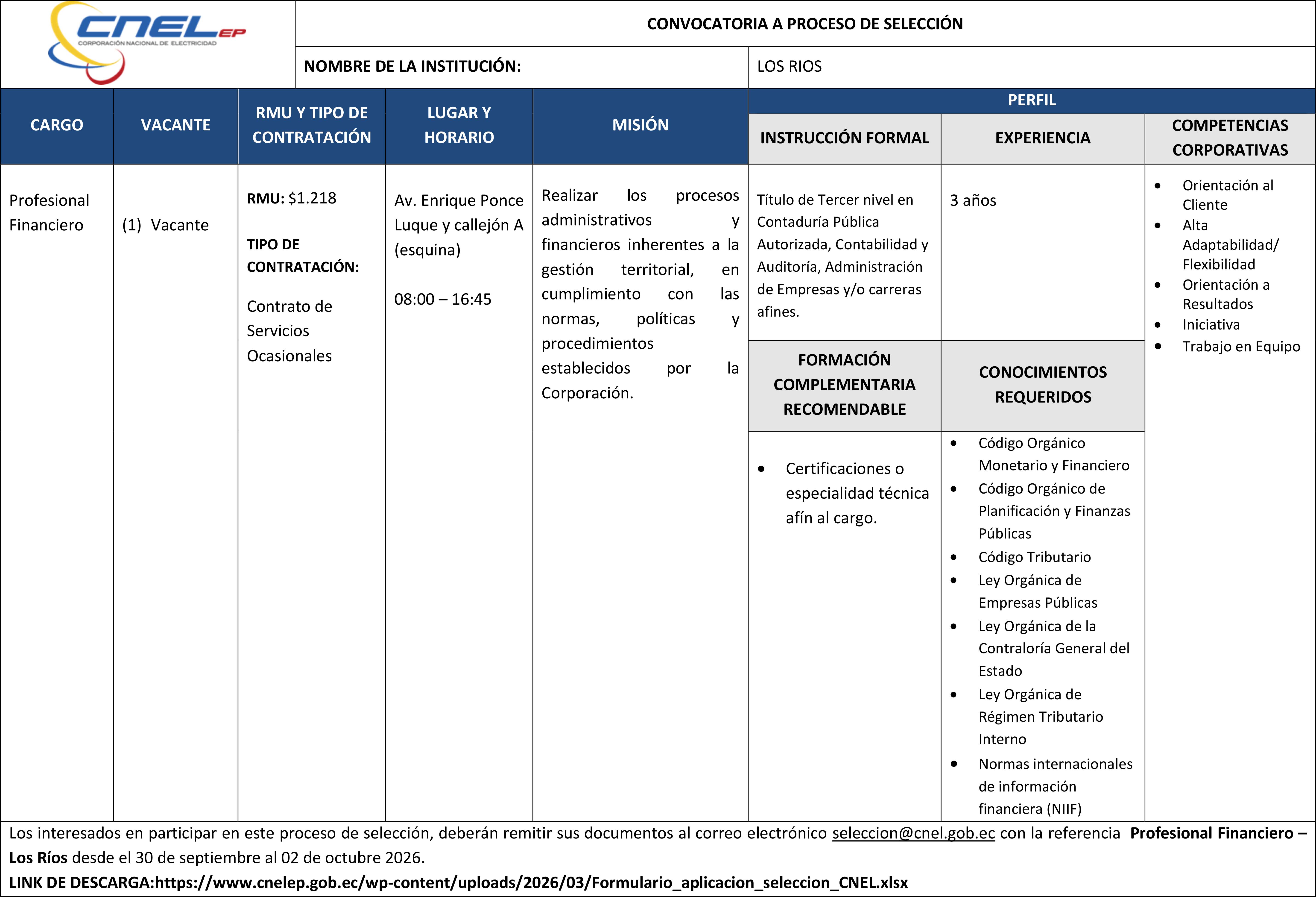 Convocatoria Profesional Financiero – Los Ríos-1